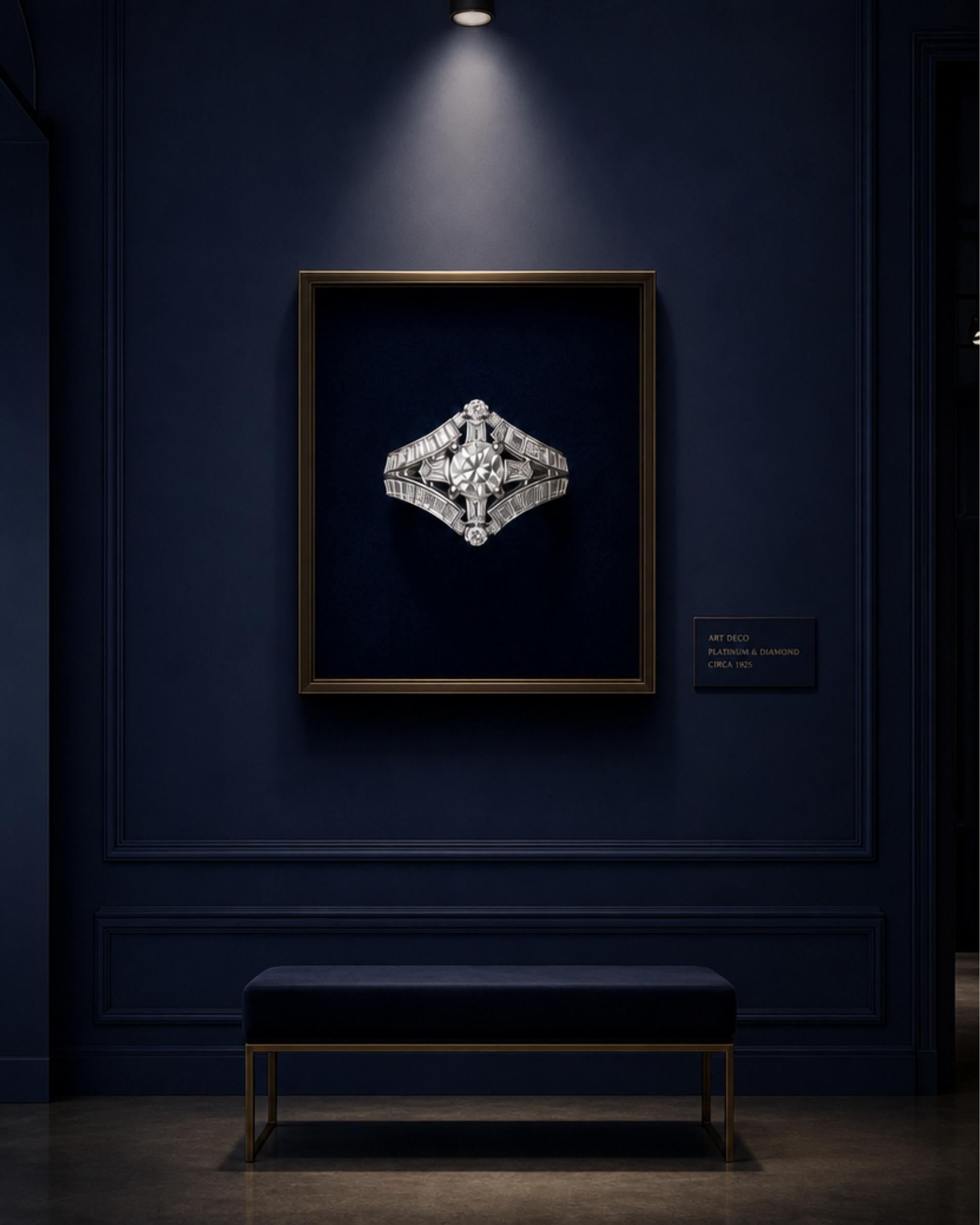 A diamond ring displayed like a work of art